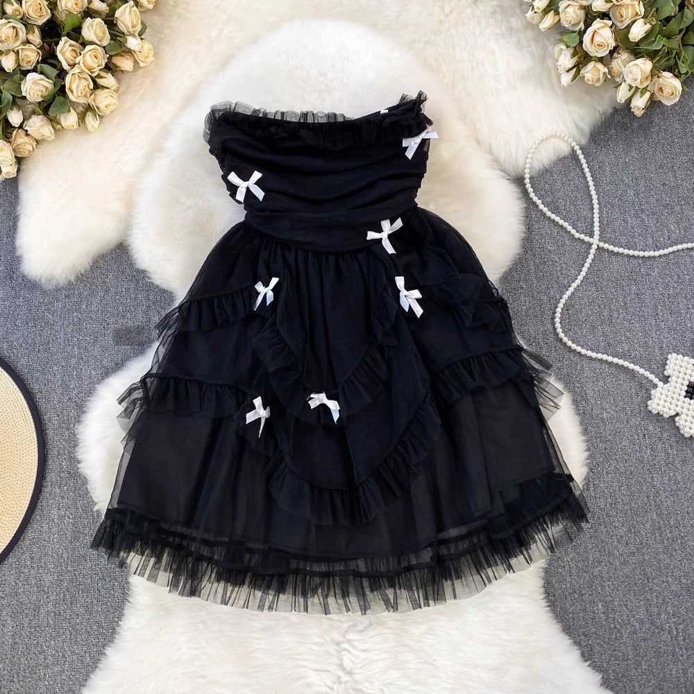 sweet bow tube top dress for women design princess dress        S4344