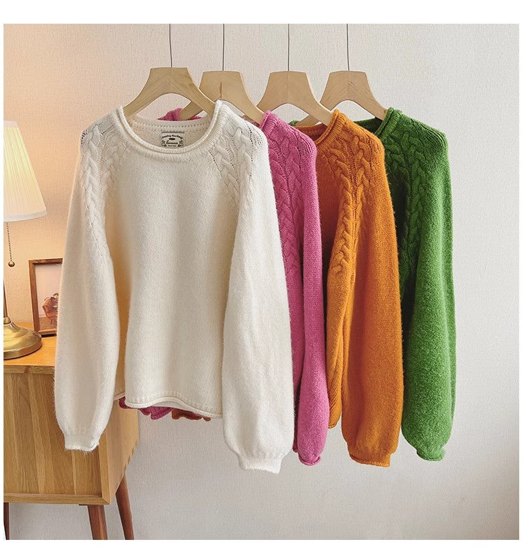 Solid color round neck sweater for women casual long-sleeved sweater     S4810