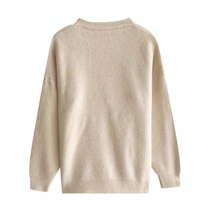 soft solid color casual round neck knitted sweater      S4687