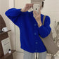 round neck solid color knitted cardigan for women autumn retro soft waxy loose warm sweater jacket      S3378