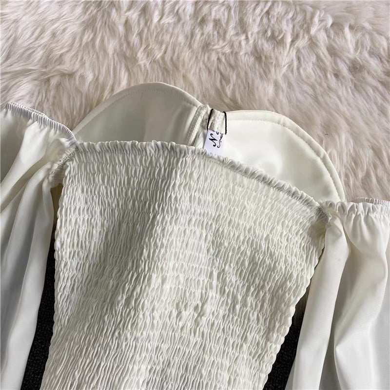 sexy rhinestone tube top shirt fashionable square neck top long sleeves       S4170