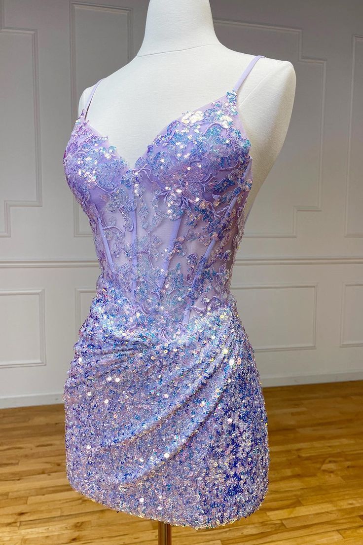 Fashion  Save Purple Straps Sequined Embroidery Sheath Homecoming Dress        S3665