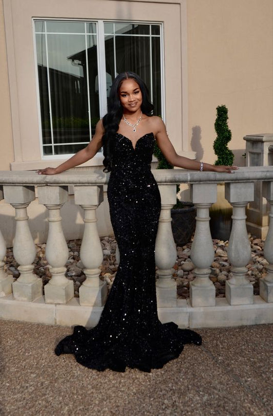 Sexy Black Sweetheart Strapless Mermaid Long Prom Dress        S3540