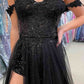 Off-Shoulder A-line Tulle Applique Long Prom Dress      S3357
