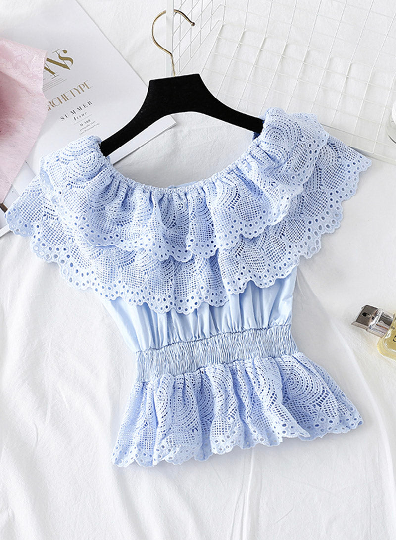 Romantic Short-sleeved Lace Top Women's Tops    S4388