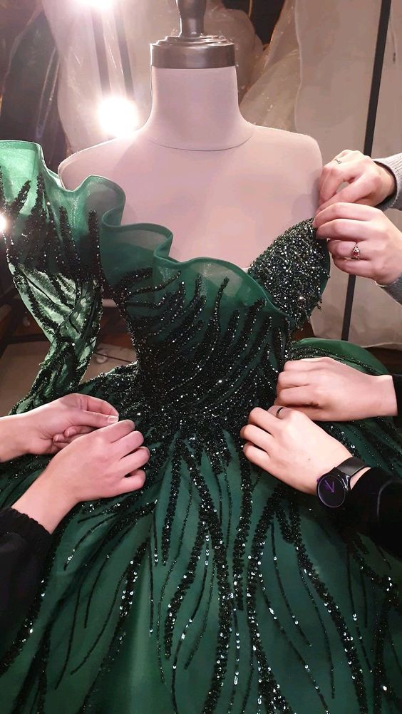 Green Ball Gown dress, evening gowns long prom dress     S3486