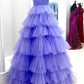A-line Strapless Pleated Multi-Layers Tulle Long Prom Dress     S3226