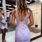 Bodycon Deep V-Neck Homecoming Dresses With Applique       S2841