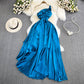 birthday party long dress off-shoulder straps A-line dress      S3980