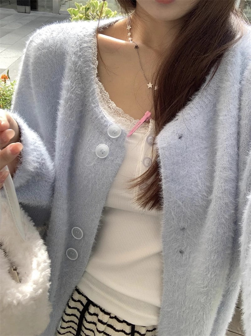 Winter casual blue knitted cardigan sweater jacket     S4738