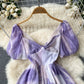 Vintage V-neck Puff Sleeve Dress Puffy A-line Dress      S4471