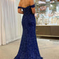 Sparkly Navy Corset Mermaid Sequins Long Prom Dress with Slit       S3686