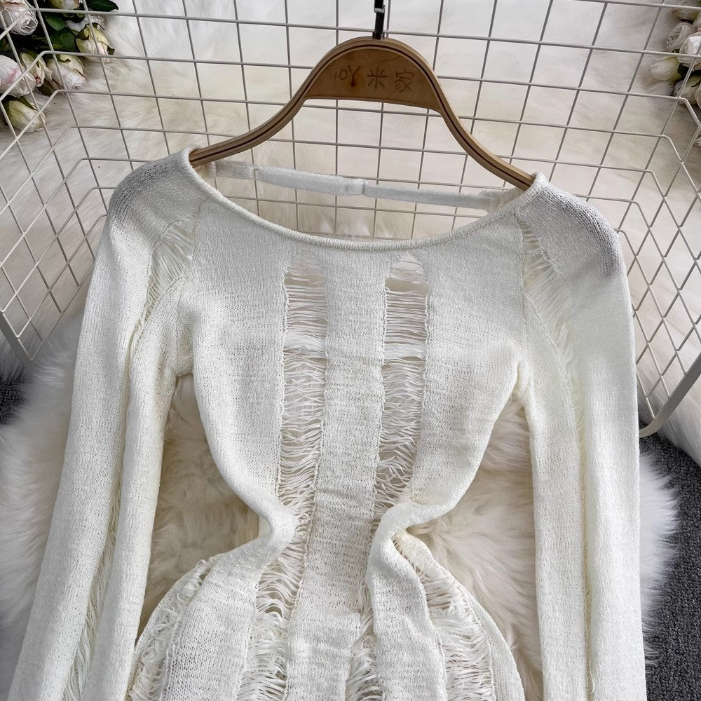 Sexy Round Neck Backless Long Sleeve Knitted Sweater Tops for Women      S4330