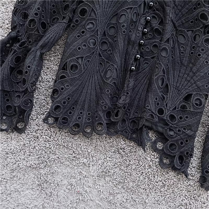 Elegant Lace Bell Sleeve Cardigan Ruffled Long Sleeve Top    S4085