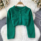 Chic, Retro, Gentle, Round Neck Double Pocket Sweater, Single Breasted Short Knit Cardigan    S4361