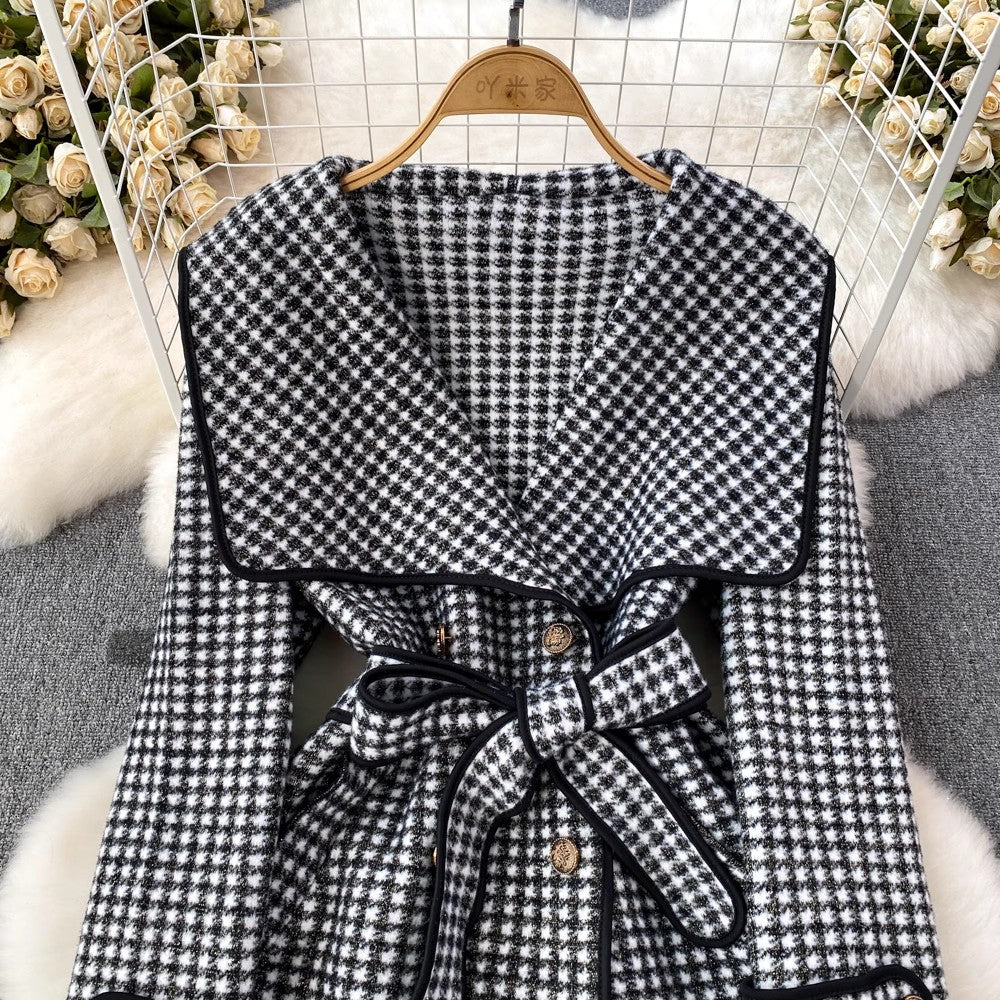 fashionable woolen coat design houndstooth coat      S3896