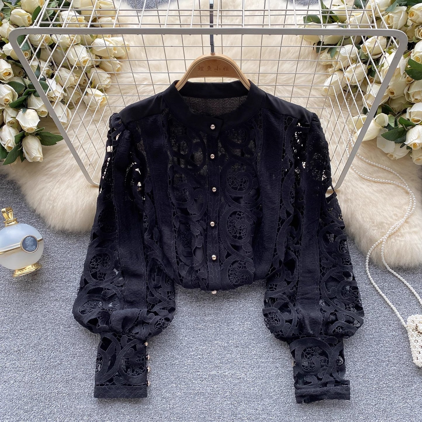 lace shirt for women round neck top      S4637