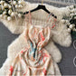 Tie Dye Printed Dress, Halter Dress, Waist Slimming Chiffon Holiday Dress    S4481
