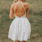 Ivory Lace A-line Backless Halter Homecoming Dresses, Short Party Dresses       S3141