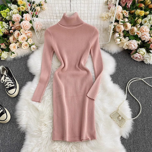 Knitted Dress Sweater Dress with Long Sleeves     S4105