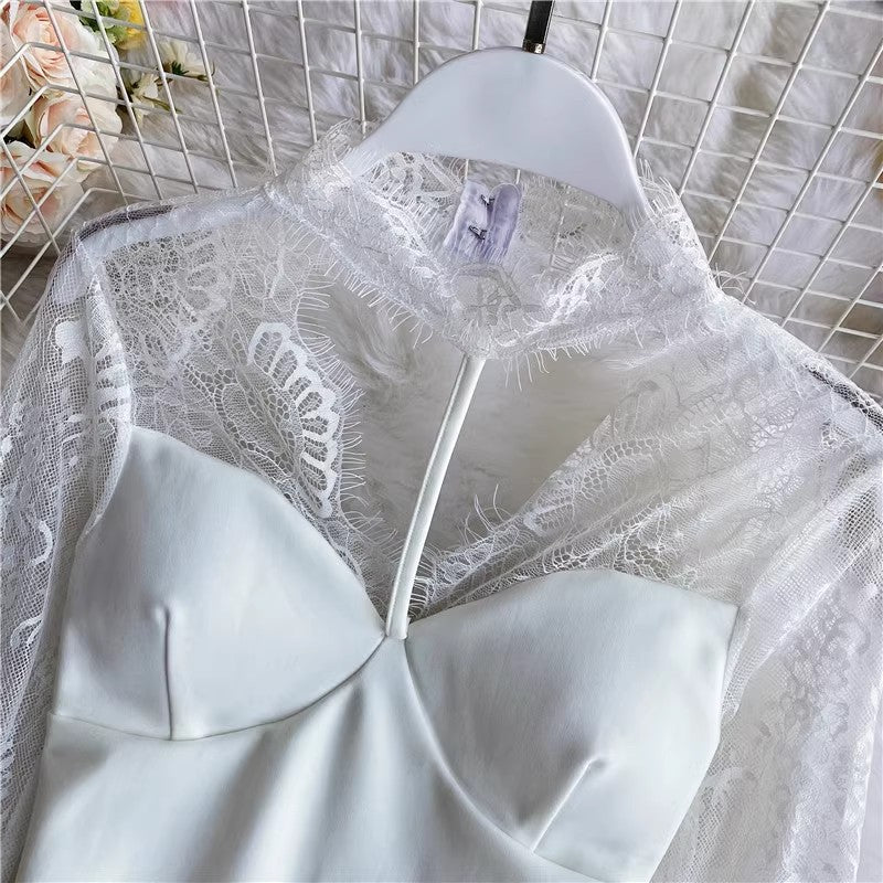 sexy see-through halter neck lace shirt for women      S3889