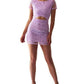Womens Sexy Two Piece Dress - Lace Crop Top and Skirt Set Outfits Bodycon Mini Dress     S3127