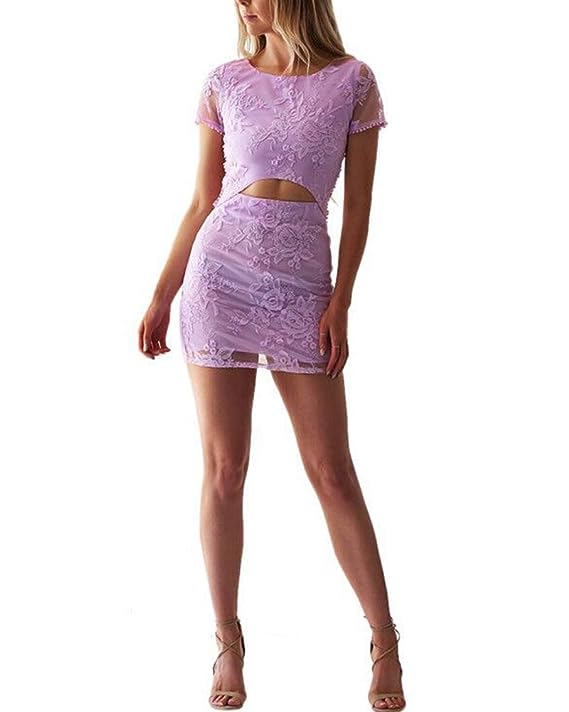 Womens Sexy Two Piece Dress - Lace Crop Top and Skirt Set Outfits Bodycon Mini Dress     S3127