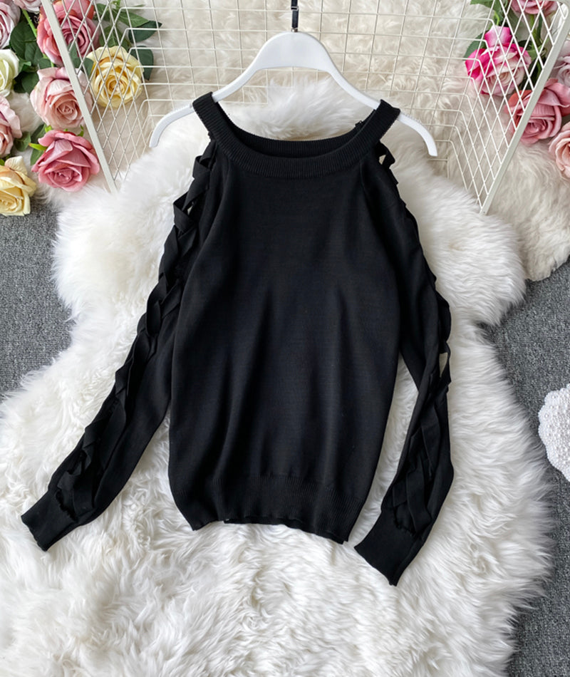 Unique Round Neck Long Sleeve Sweater    S4373