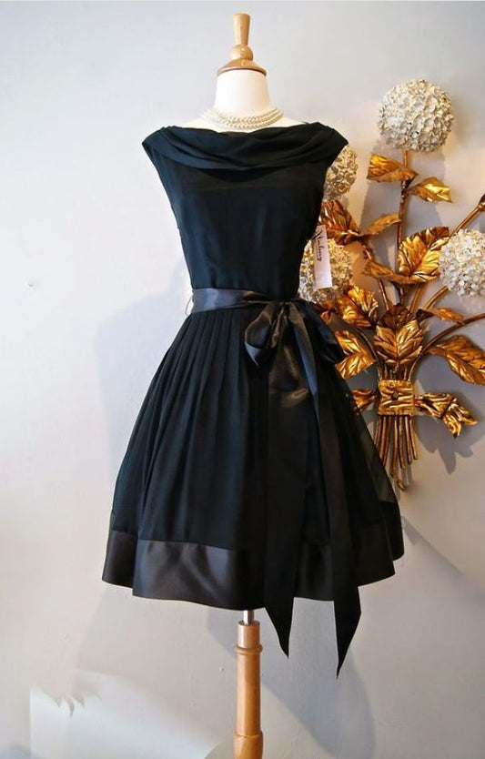 1950s Vintage Prom Dress, Black Prom Gowns, Mini Short Homecoming Dress    S2650