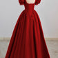 RED SATIN A LINE PROM DRESS RED EVENING DRESS     S2651