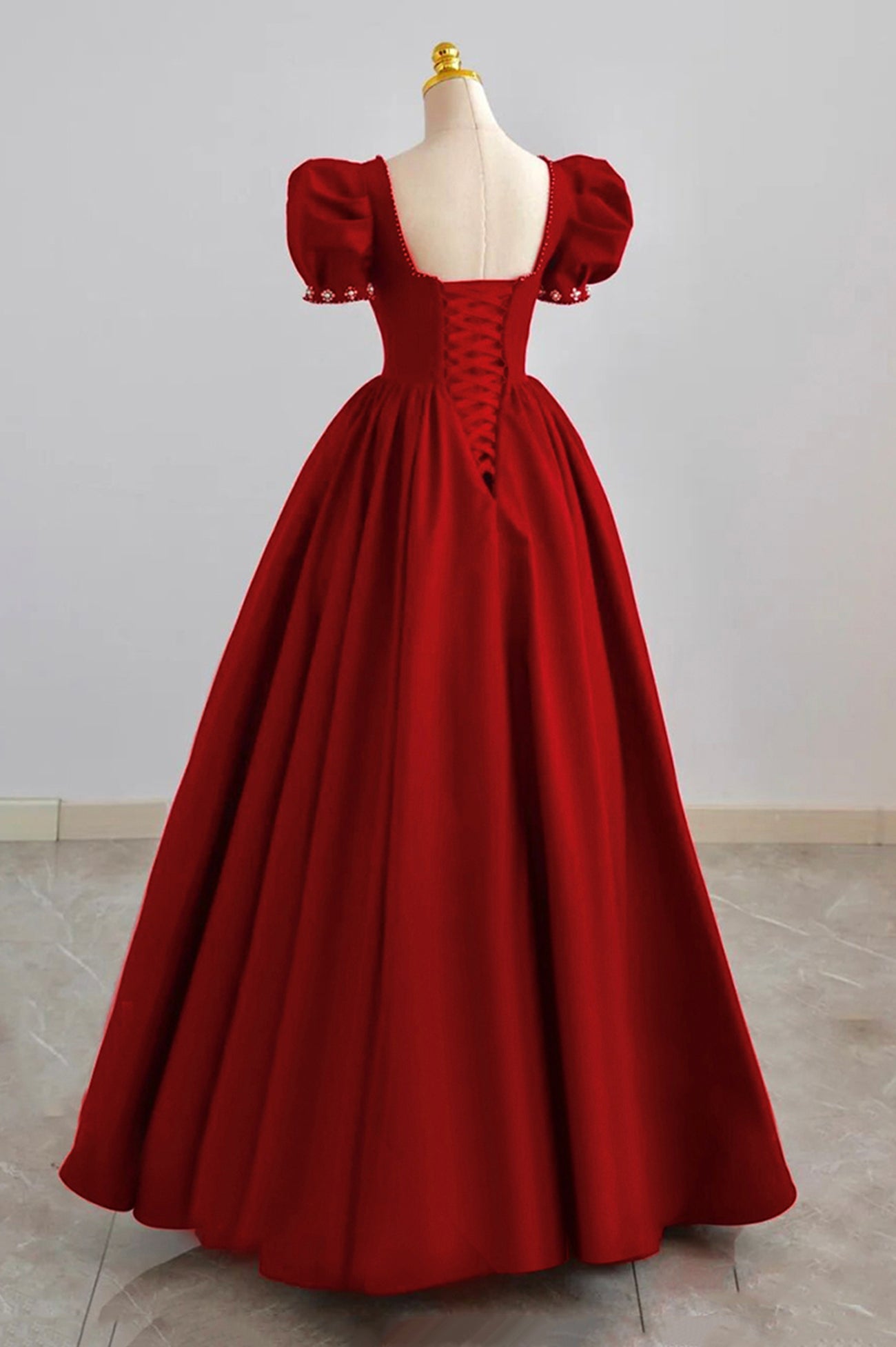 RED SATIN A LINE PROM DRESS RED EVENING DRESS     S2651