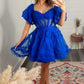 Off-the-Shoulder Ruffles Puff Sleeves Homecoming Dress      S2831