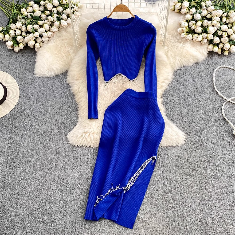 Fashion set long-sleeved round neck two-piece set     S4104