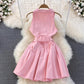 hot girl sexy denim skirt design halter neck A-line puffy pleated dress    S4283