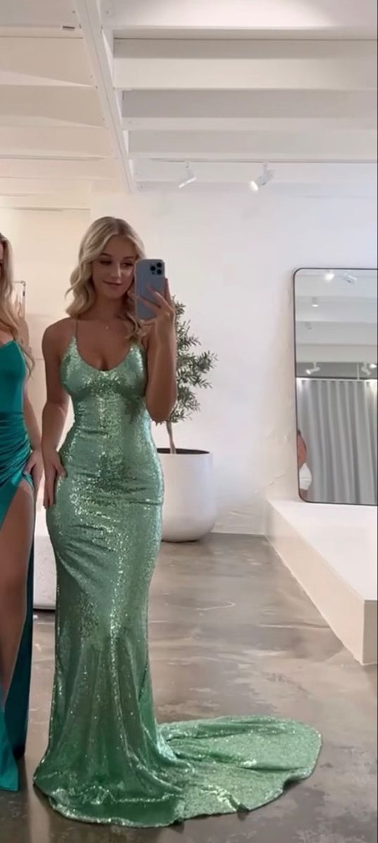 sage green prom dress     S2612