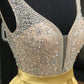 A Line V Neck Short Yellow Beaded Prom Dresses, Short Yellow Beaded Formal Homecoming Dresses      S3088