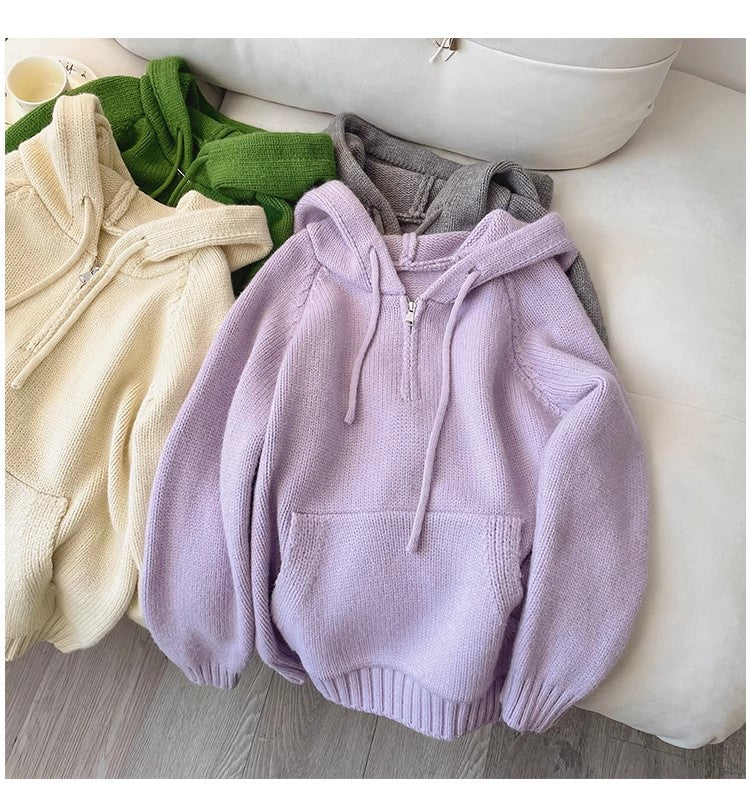 Solid color half-zip sweater for women long-sleeved sweater     S4899