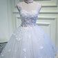 Simple Sweetheart White Lace up Beads Lace Appliques Tulle Straps Homecoming Dresses         S2960