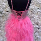 Lace-Up Hot Pink Beaded Feathers Short Homecoming Dress        S3049