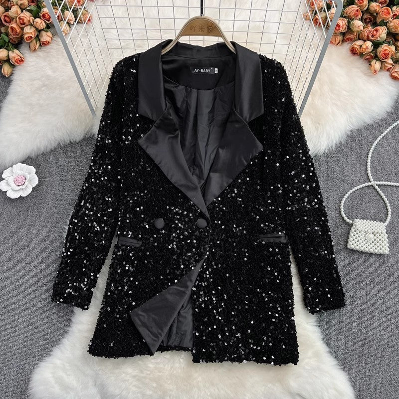 fashion mid-length sequined suit jacket two-piece sexy dress    S4022