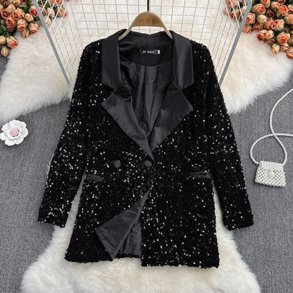 fashion mid-length sequined suit jacket two-piece sexy dress    S4022