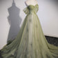 A line Green Long Prom Dress, Green Tulle Formal Evening Dress      S3205