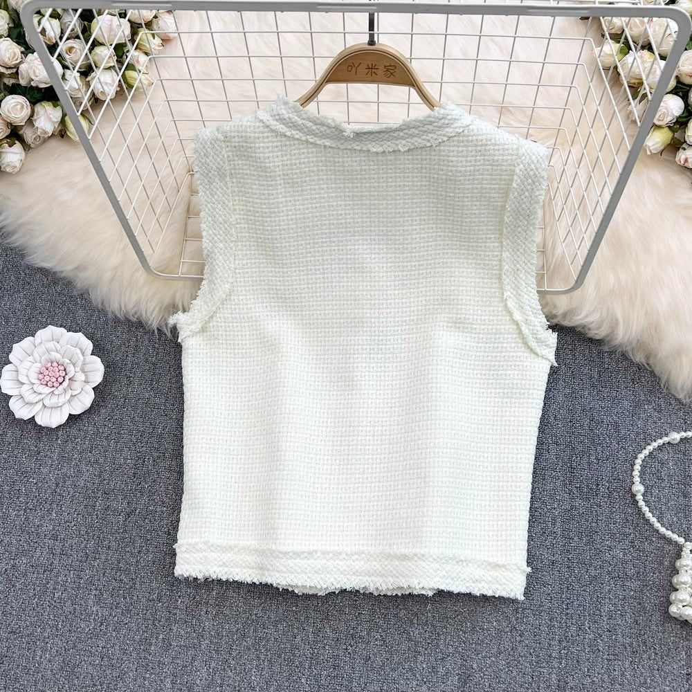 round neck vest jacket for women fashionable and chic short sleeveless top     S4128