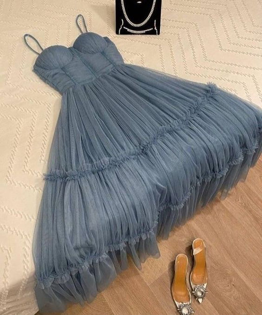 Gray Blue Tulle Prom Dress Tulle Homecoming Dress          S3019