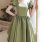 Simple Green Satin Short Prom Dress, Green Satin Bridesmaid Dress     S3299
