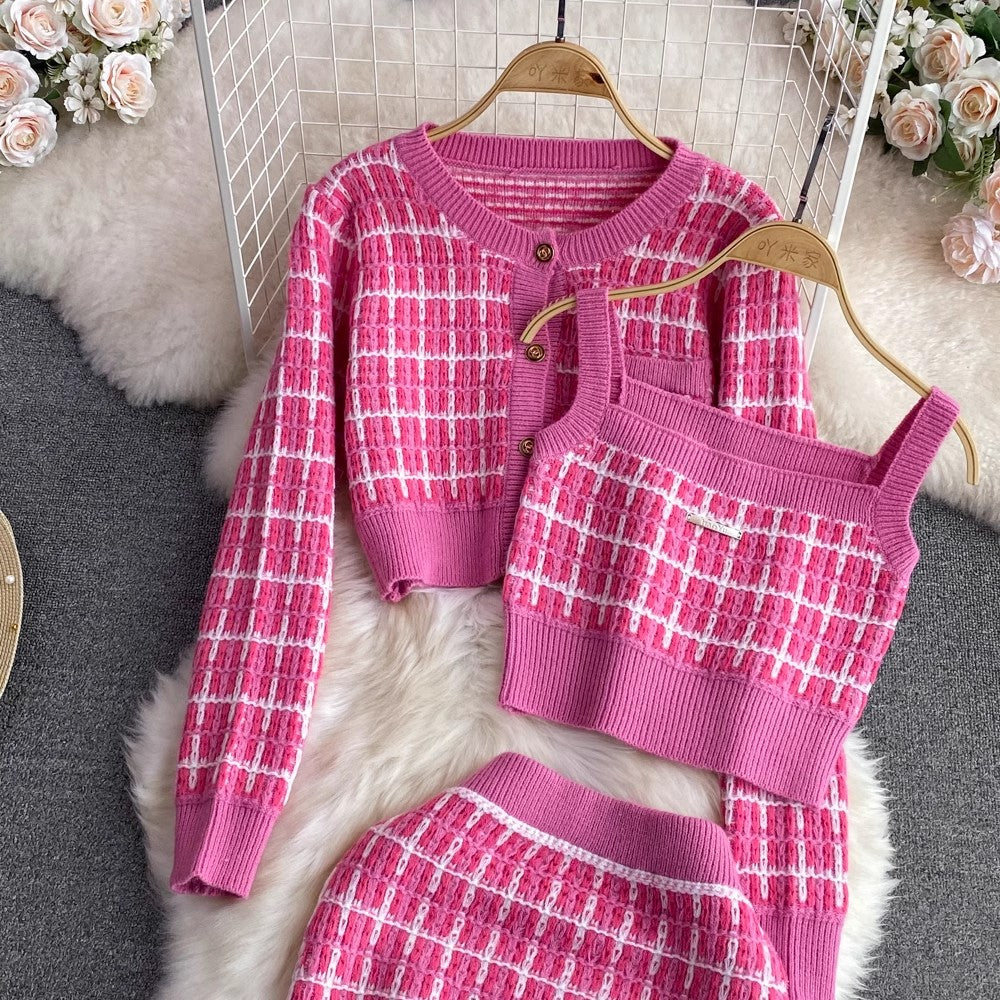 Fashion Women's Casual Round Neck Knitted Cardigan 3 set     S4035