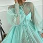 Mint Green Long Lantern Sleeve Ankle Length Dress      S3121