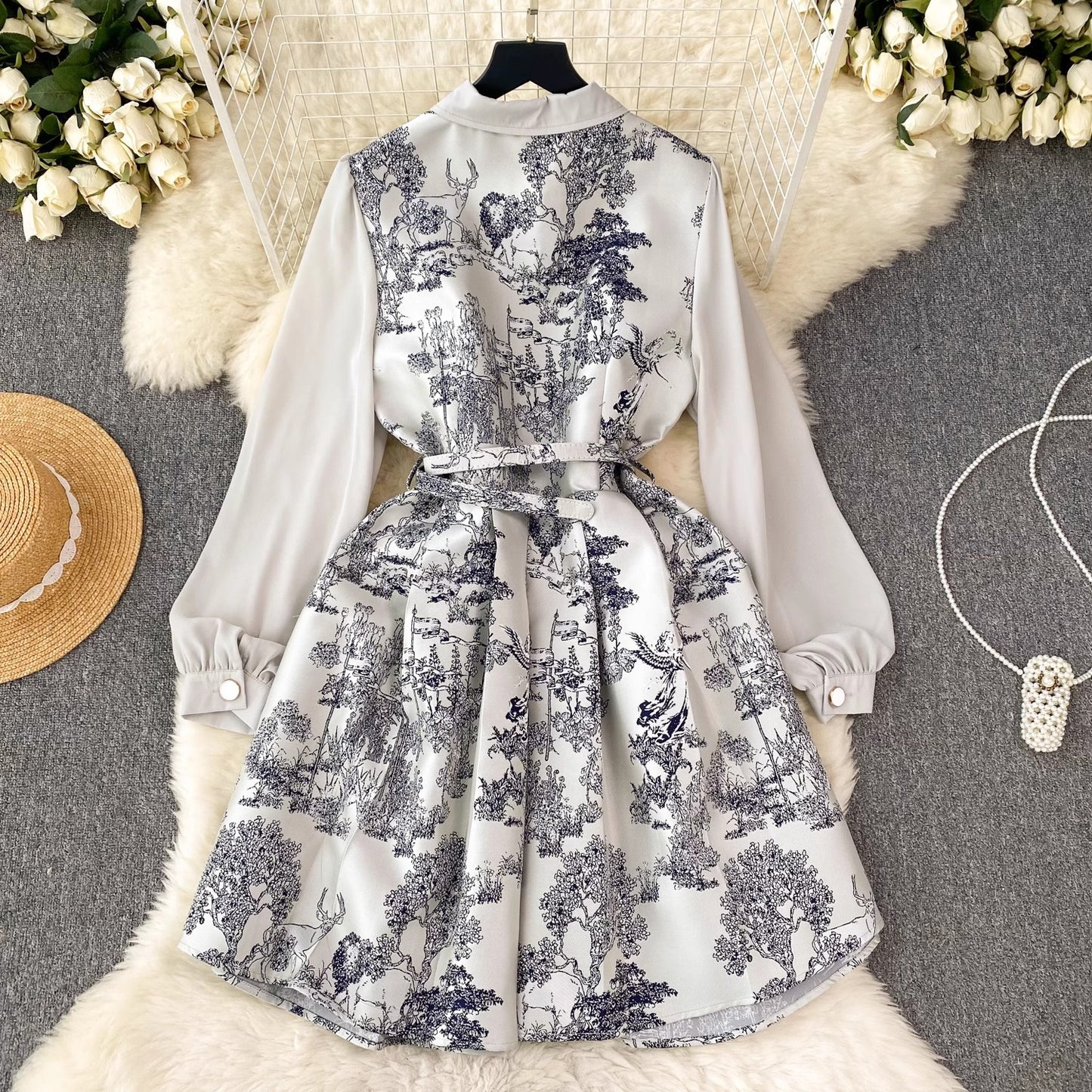 printed dress for women puff sleeves design skirt   S4509