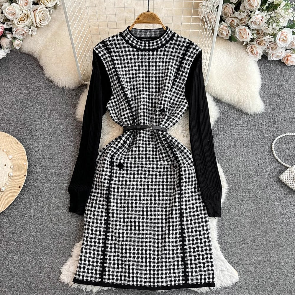 knitted dress sweater dress long-sleeved skirt with coat    S4232