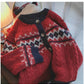 jacquard round neck knitted cardigan for women Christmas red sweater jacket      S4808